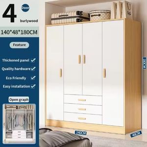 Light Luxury Home Bedroom Wooden <b>White</b> Color <b>Wardrobe</b> Simple to Open the <b>Door</b> <b>with</b> Drawer Storage Closet - Product Image 4