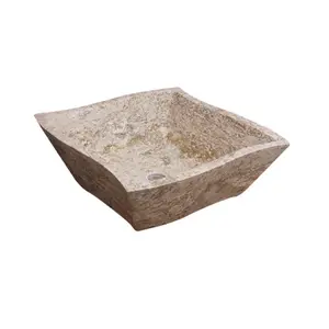 China Manufacturer Wholesale Beige Travertine Bathroom Wash Basin Square Lavabo