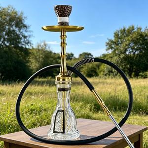 Cachimba de Cristal Dorada Moderna con Base en Tono Latón y Juego de Mangueras para Salón, Bar y Uso Doméstico - Product Image 5