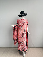 Gaun Kaftan Wanita Grosir Satu Ukuran Bahan Polyester Elegan Bermotif Bunga Pakaian Formal Jubah Afrika Panjang untuk Wanita