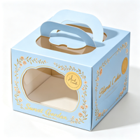 Boîte à gâteau rigide jetable personnalisable avec logo, fenêtre et poignée, finition mate, forme adaptable pour cadeaux