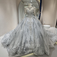 Robe de bal vintage en tulle longue avec traîne chapelle, manches longues, appliques uniques en sequins et cristaux, fleurs en dentelle modernes, modèle DW0159