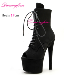 17cm <span class=keywords><strong>Nude</strong></span> Faux Suede Stripper Talons Hauts <span class=keywords><strong>Bottines</strong></span> Femmes Sexy Discothèque Danseuse Exotique Chaussures À Lacets Fermeture Plate-Forme Style - Product Image 4