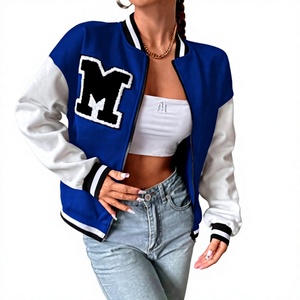 Black White Varsity <b>Jacket</b> <b>with</b> Embroidered M Logo Zipper Front Unisex Preppy Style Regular Fit Polyester <b>Fleece</b> <b>Lining</b> Winter - Product Image 3