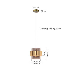 Luminaire suspendu en verre créatif postmoderne nordique, chambre à coucher, design, cadre en fer LED, hauteur réglable, finition dorée - Product Image 6