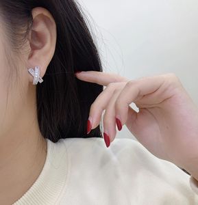 Pendientes de Oro Real de 18K y Diamantes Naturales en Forma de X, Joyería Elegante y Bonita de Xinfly para Damas - Product Image 5