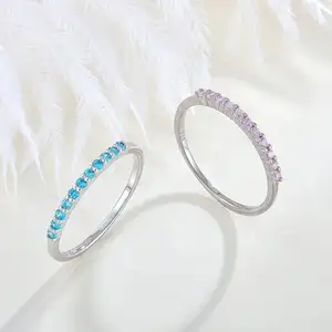 Hot Sale Multi Color Zirconia Stackable Ring 925 Sterling Silver Eternity Band Thin Rings For Lady Jewelry