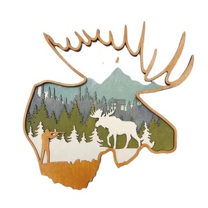 Brillante madera tallada bosque animales Animal pared arte hogar ornamento 3D madera tallada color madera alce bosque Animal Decoración - Product Image 5