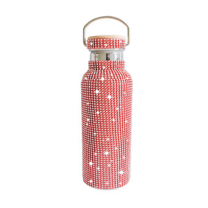 Sparkling Full Rhinestone Insulated <b>Bottle</b> 500ml Portable Stainless <b>Steel</b> Water <b>Bottle</b> With Bamboo Lid & Handle - Product Image 5