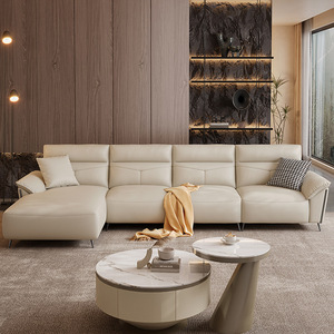 Juego de Muebles de Sala de Estar de Cuero Crema de Lujo Moderno, Sofá de 3 Plazas, Sillón, Otomana, Mesa de Centro de Mármol, para Salón, Hotel, Comercial - Product Image 3
