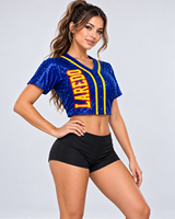 Maillot de baseball personnalisé à sequins pour femme, uniforme scintillant pour équipe de cheerleading, haut à manches courtes boutonné avec logo