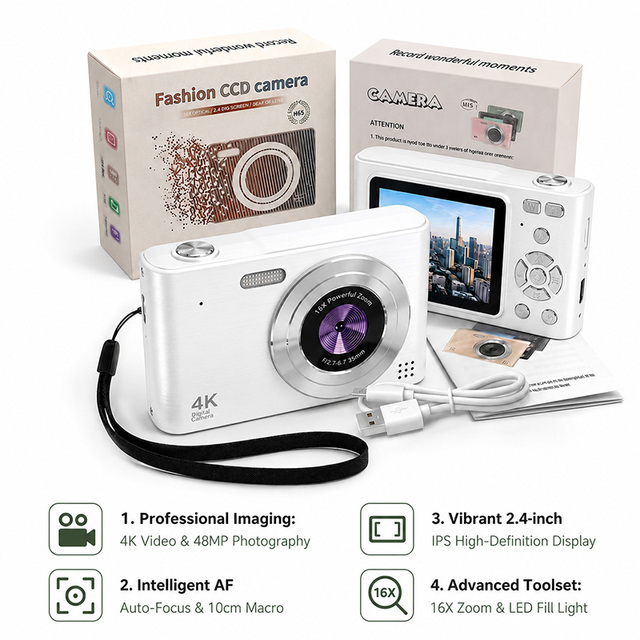 H15 Compact 4K Digital Camera 48MP Autofocus 16X Zoom IPS Screen Student Vlogging Video Camera Portable Photography Hobbyist