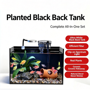 Jinjing Ultra-Clear Black-Back Desktop Eco Aquarium - Filtered Plant Tank - Product Image 1