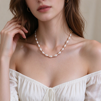 Collier de perles d'eau douce irrégulières de style baroque avec fermoir OT incrusté de diamants en forme de cœur, Niche, Simple et polyvalent