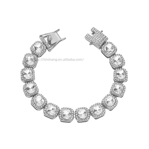 Full Rock Sugar Chain Beard Buckle Hip Hop <b>Bracelet</b>, Summer Splicing Square Rhinestone Cuban <b>Bracelet</b> Men Tanjing Fashion - Product Image 5