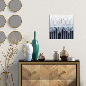 Stampa Artistica Personalizzata per Hotel, Frattali Astratti Geometrici, Esagoni Blu 'Soft Blue Hexagons' di Elisabeth Fredriksson - Product Image 3