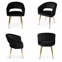 Chaise de salle à manger moderne en velours noir DM avec accoudoirs et pieds en métal doré pour hôtel, restaurant, vente en gros