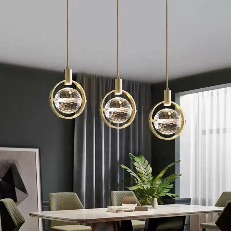 Eenvoudige Opknoping Lamp Goud Luxe Moderne Led Crystal Glass Hanglamp Voor Kookeiland Licht Hotel Bar Bruiloft Evenementen Deco