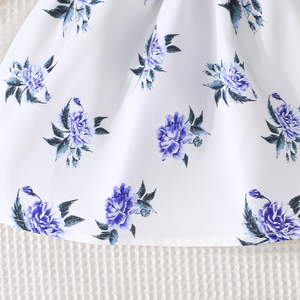 ชุดเดรสลายดอกไม้ฤดูร้อนสุดเก๋สำหรับเด็กผู้หญิง เสื้อผ้าเด็ก ตกแต่งขอบระบาย ประดับโบว์ แขนกุด ใส่ได้ทุกวัน - Product Image 4