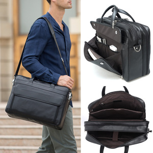 Men's Business <b>Briefcase</b> Large Capacity Laptop Bag Genuine Leather Crossbody Black P1338LHXJ - Product Image 1