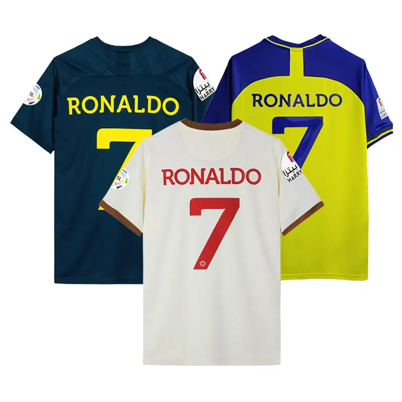 Grosir musim kuarsa jersey sepakbola Ronaldo jersey 7 dengan logo jersey dicetak pakaian sepak bola kustom