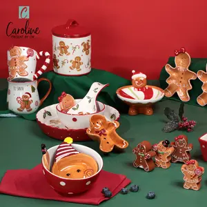 可爱饼干雪人图案姜饼人姜饼圣诞陶瓷陶瓷水咖啡餐具套装茶杯马克杯