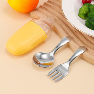 Children's Portable Stainless Steel Spoon And Fork Set 304 Food Grade Outdoor Kids Dining Utensils With Case - Product Image 1