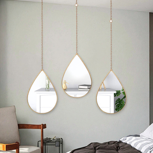 Modern Creative 3pcs <strong>Wall</strong> <strong>Mirror</strong> <strong>Set</strong> Water Drop-Shaped Glass with Chain and <strong>Wall</strong> Hook Metal Frame - Product Image 6