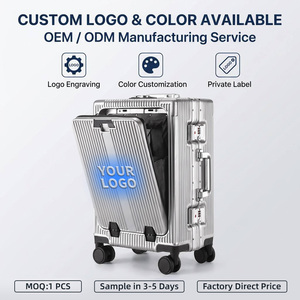 Vintage Aluminum Frame Luxury <strong>Suitcase</strong> Unisex Front Side Opening <strong>Hard</strong> <strong>Shell</strong> Carry on Travel Luggage with Cup Holder USB Port - Product Image 2