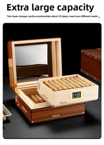 Humidor de Cedro de 2 Niveles Dericsson con Ventana Transparente Curva, Caja de Humidificación para Almacenamiento de Cigarros - Product Image 2