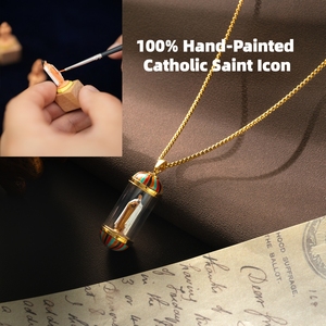 Collar con Colgante de Icono 3D Micro-Miniatura de Santo Católico Personalizado, con Núcleo Interno con Patrón Personalizado, Regalo Religioso para Bautizo - Product Image 2