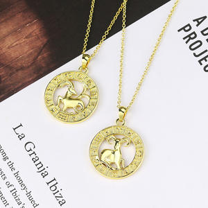 September Hot Selling Embossed <b>Gold</b> Plated Pendant <b>Necklace</b> 12 Star Signs <b>Coin</b> Birth <b>Necklace</b> - Product Image 5