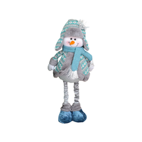 Figurine de Père Noël en peluche à jambes longues extensibles, avec manteau en tricot bleu à flocons de neige, ornement de Noël rembourré pour tous les âges