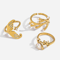 18K Vergoldete Edelstahl Verstellbare Ringe CZ Perlen Statement-Ringe für Frauen Vintage Mode-Schmuck Großhandel