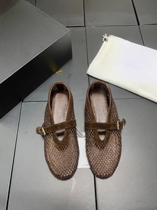 Chaussures plates de luxe ALAIAs en résille pour femmes, avec empeigne en cuir véritable ajourée et scintillante, style Mary Jane, décontractées et habillées - Product Image 2