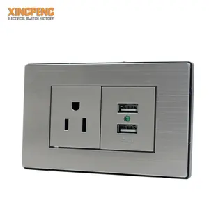 high quality stainless steel us Power Electrical socket Outlets with double USB Socket Wall Plate for Night Light OEM available