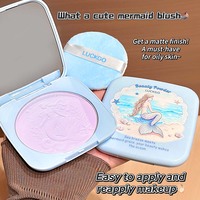 Poudre compacte LUCKGO au design sirène avec miroir et houppette douce, poudre fixante anti-brillance longue tenue pour le maquillage du visage