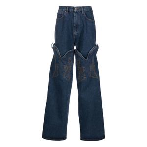Prix de gros Jean décontracté mode délavé style urbain unisexe bleu coupe cowboy à revers haut et jambe large - Product Image 6