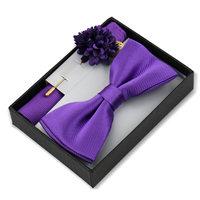 Ensemble de Nœuds Papillon Côtelés Solides pour Hommes en Gros, avec Pochette de Costume en Jacquard de Polyester et Épingle de Revers, Idéal pour Mariages Formels, Anti-Boulochage