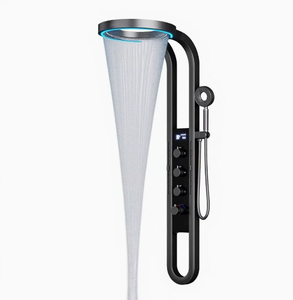 Ensemble de <span class=keywords><strong>douche</strong></span> <span class=keywords><strong>thermostatique</strong></span> multifonction <span class=keywords><strong>noir</strong></span> en laiton avec robinets de pluie pour hôtels - Product Image 3