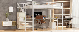 Lit mezzanine queen size avec bureau en forme de L et lit mezzanine en métal USB avec <span class=keywords><strong>armoire</strong></span> et étagère réglable - Product Image 2