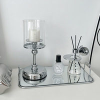 Plateau de rangement en verre miroir de style nordique inspiré d'Instagram, plateau à fruits minimaliste en métal argenté rectangulaire
