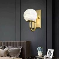 Applique murale ronde dorée en marbre pour chambre à coucher, salon, hôtel, décoration intérieure, applique murale en albâtre et laiton LED pour couloir