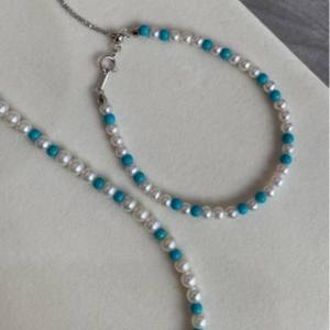 Collar de Perlas Turquesas para Mujer, Diseño de Lujo Ligero, Estilo Retro, Cadena para Clavícula, Conjunto de Joyería de Moda - Product Image 4