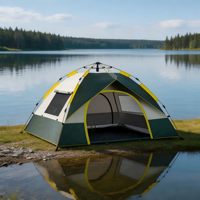 Tente de camping portable automatique à une chambre, haute vitesse, quatre saisons, en tissu argenté, deux portes et fenêtres, pour la famille en extérieur