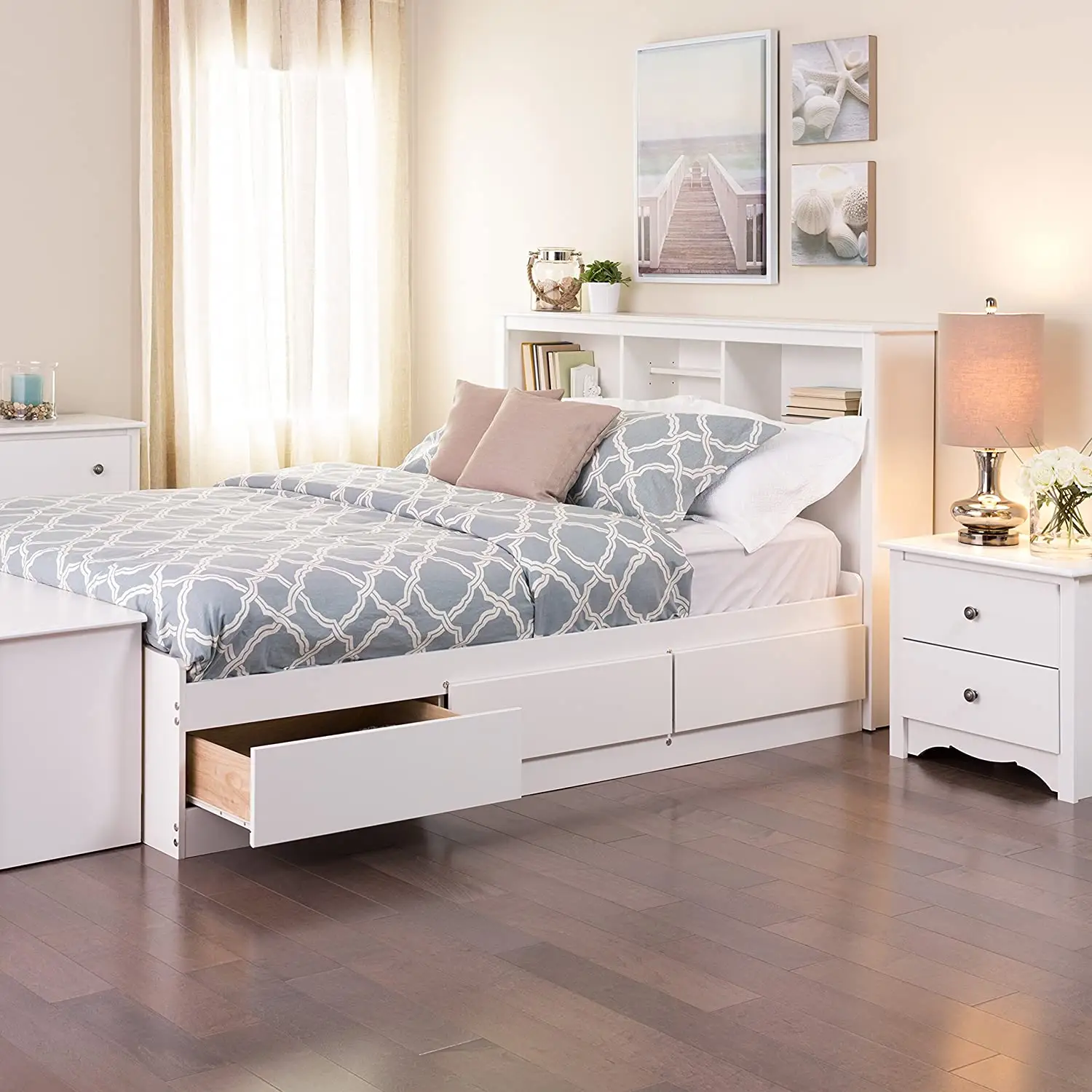 Customized furniture modern multifunctional bed white wooden storage bed