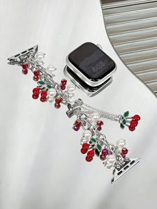 Bracelet de montre élégant pour femmes, ornement cerise, chaîne de perles, bracelet en métal, remplacement pour montre intelligente S11 - Product Image 1