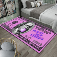 Tapis de chevet créatif en velours imprimé motif dollar, antidérapant, résistant à l'usure, doux, coussin de fenêtre, coussin de canapé