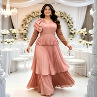 Robes de bal en gros pour femmes 2026 – Robe longue plissée à volants de luxe rose pour femme, grande taille, élégante