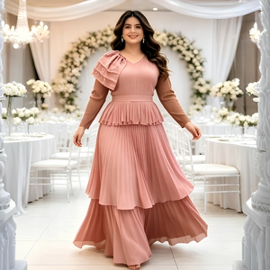 <span class=keywords><strong>Abiti</strong></span> <span class=keywords><strong>da</strong></span> ballo all'ingrosso <span class=keywords><strong>per</strong></span> donna 2026: Abito lungo elegante a balze e pieghe rosa, <span class=keywords><strong>taglie</strong></span> forti, di lusso - Product Image 1